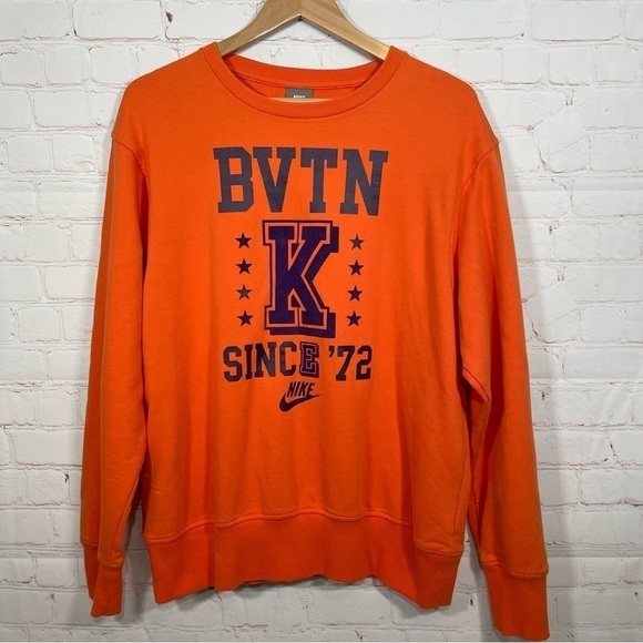 Nike Sweater Womens XL Orange BVTN Beaverton Swoosh Logo Pullover Crew Neck - Picture 1 of 11